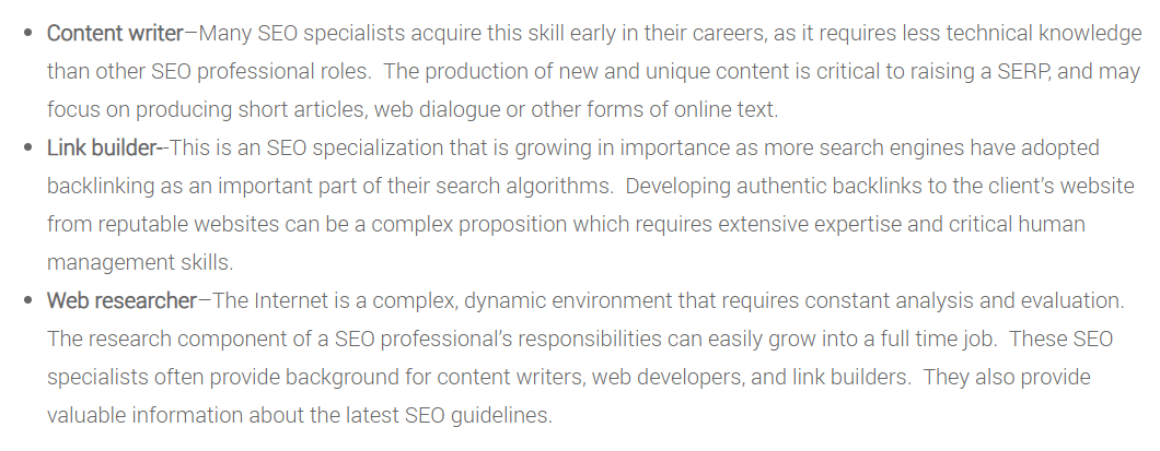 seo specialist roles