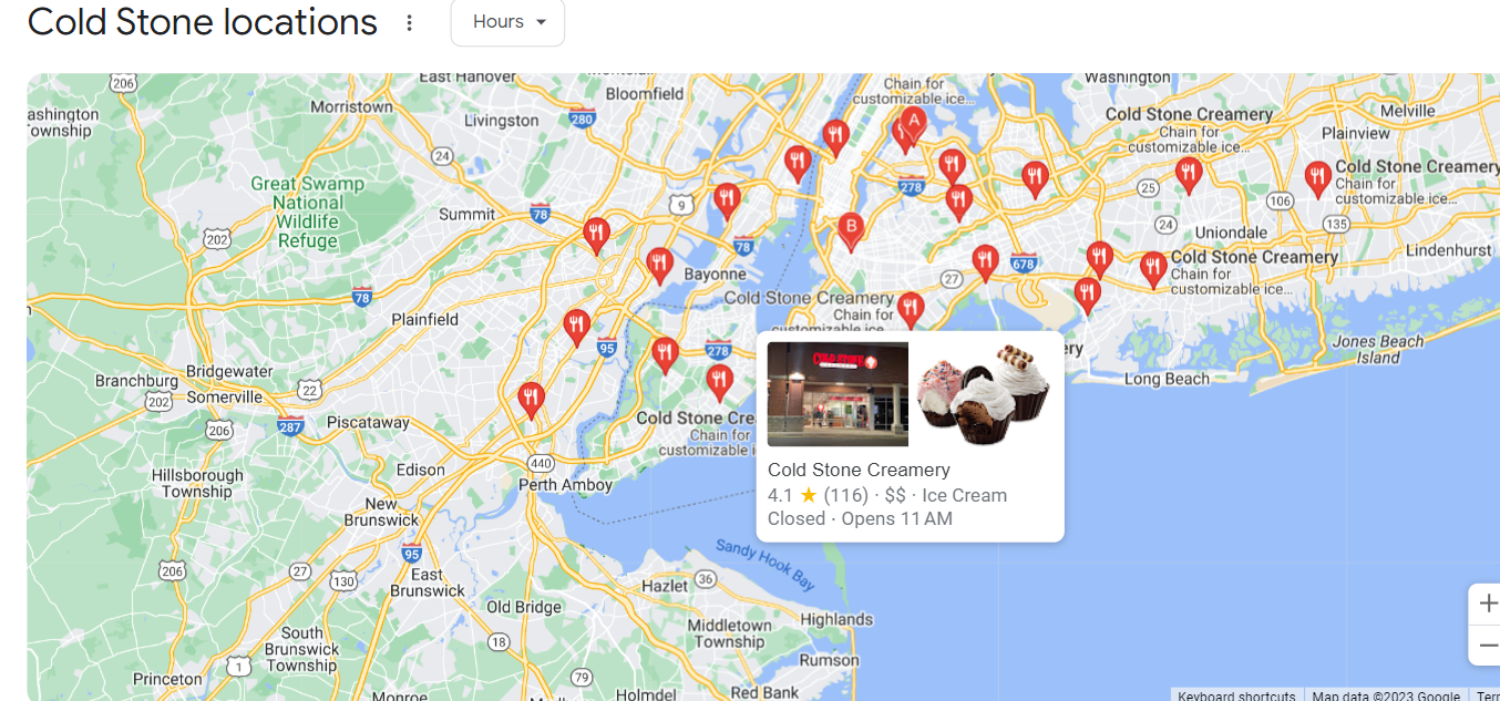 Google search for cold stone creamery in new york city