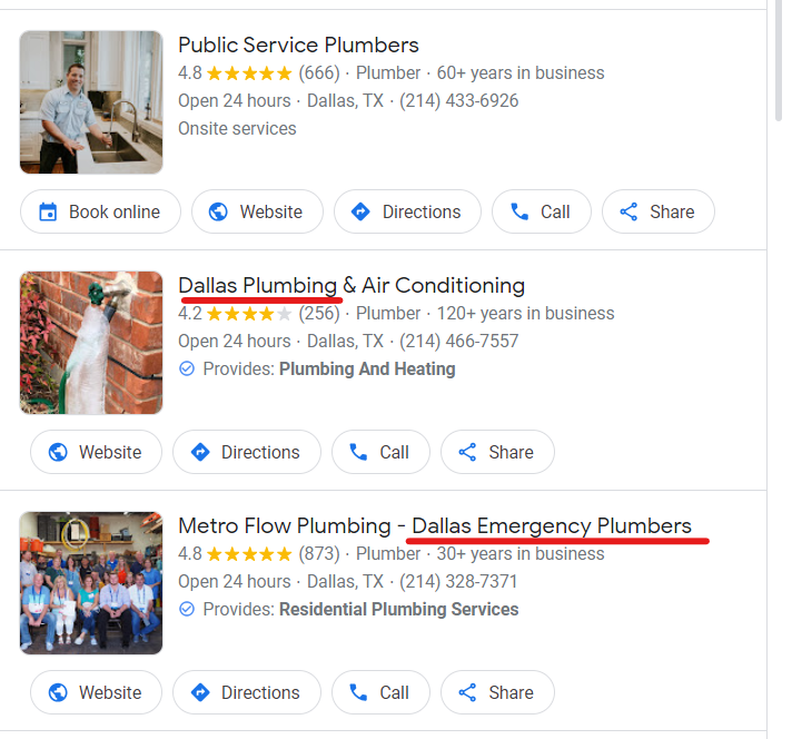 Google search for plumbing services in Dallas Google search for plumbing services in Dallas