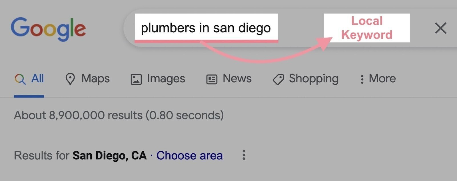 Google search for plumbers in san diego