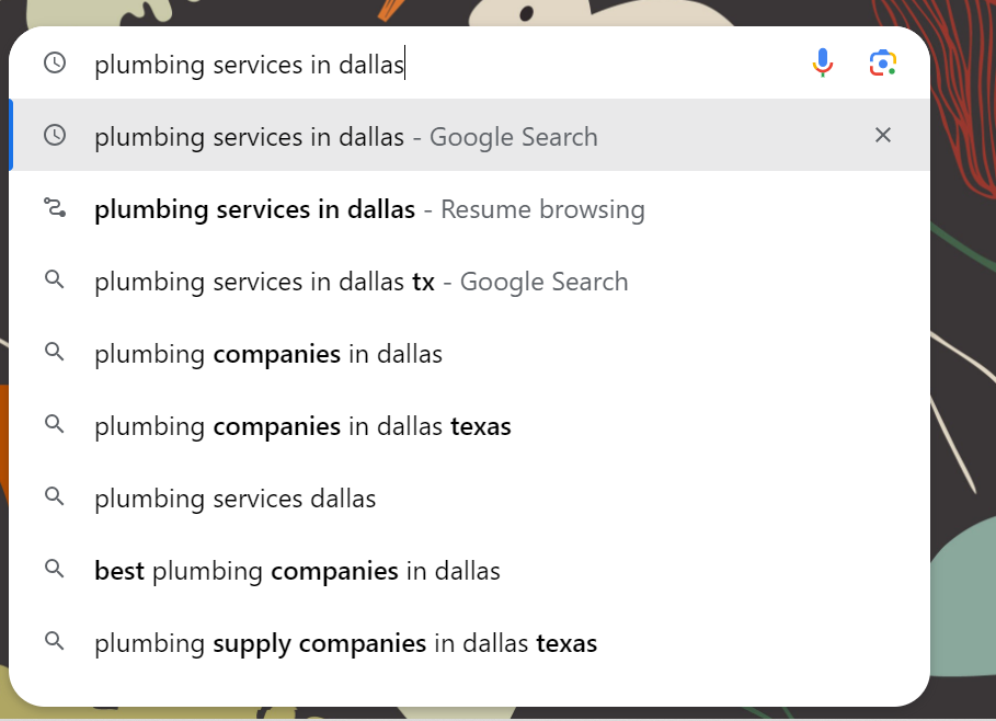 Google search for plumbing services in dallas