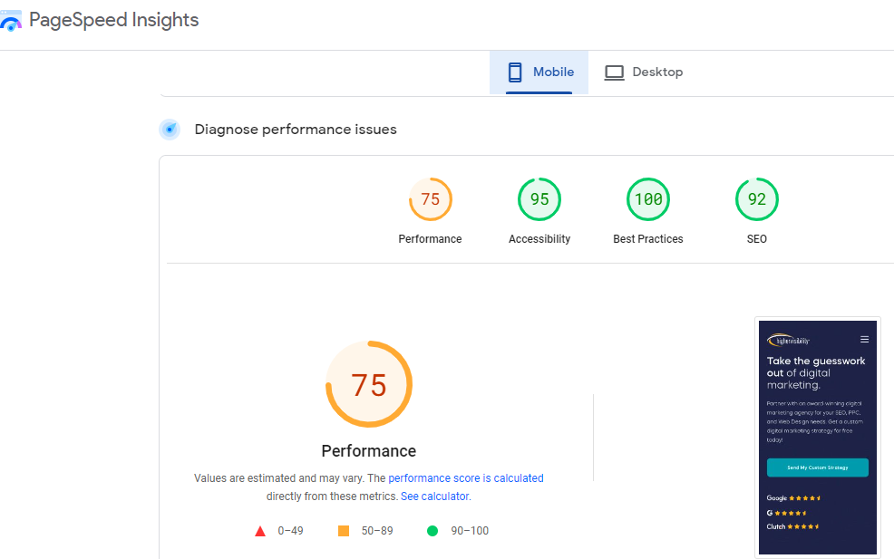 Page speed analysis tool - PageSpeed Insights