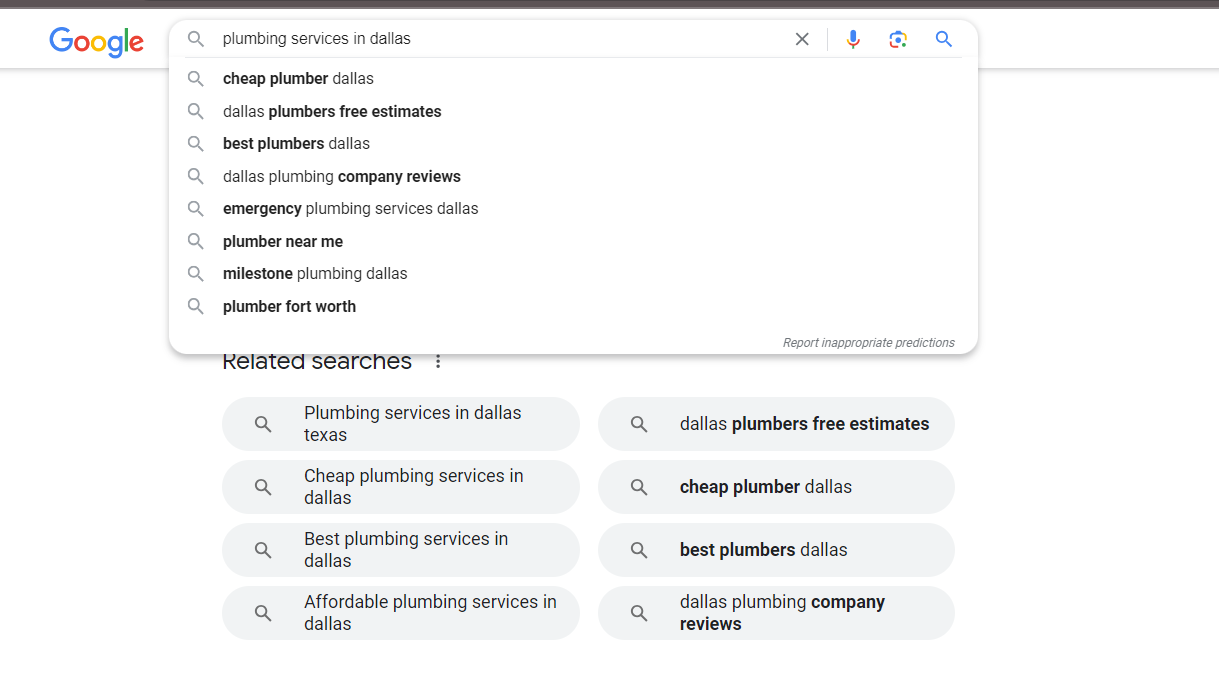 Local SEO tips Google search for plumbing services in dallas