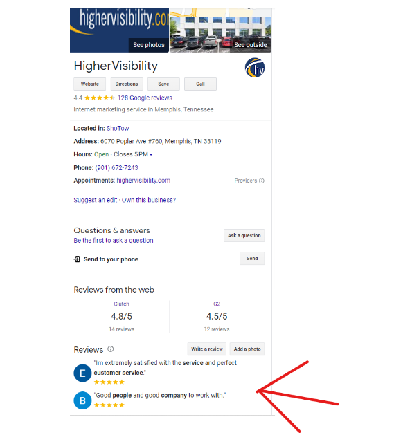 Local SEO Strategies to Dominate Near Me Searches 9 Google search results for HigherVisibility showing customer reviews