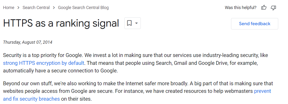 Google HTTPS ranking signal