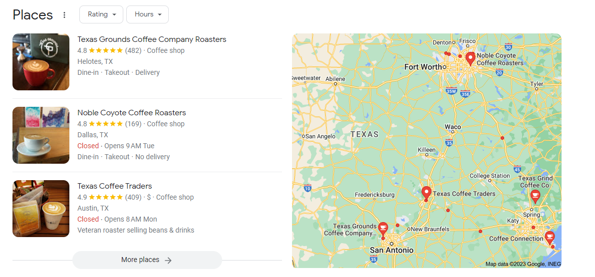 Local pack results Local pack results for Pastry shop in Texas